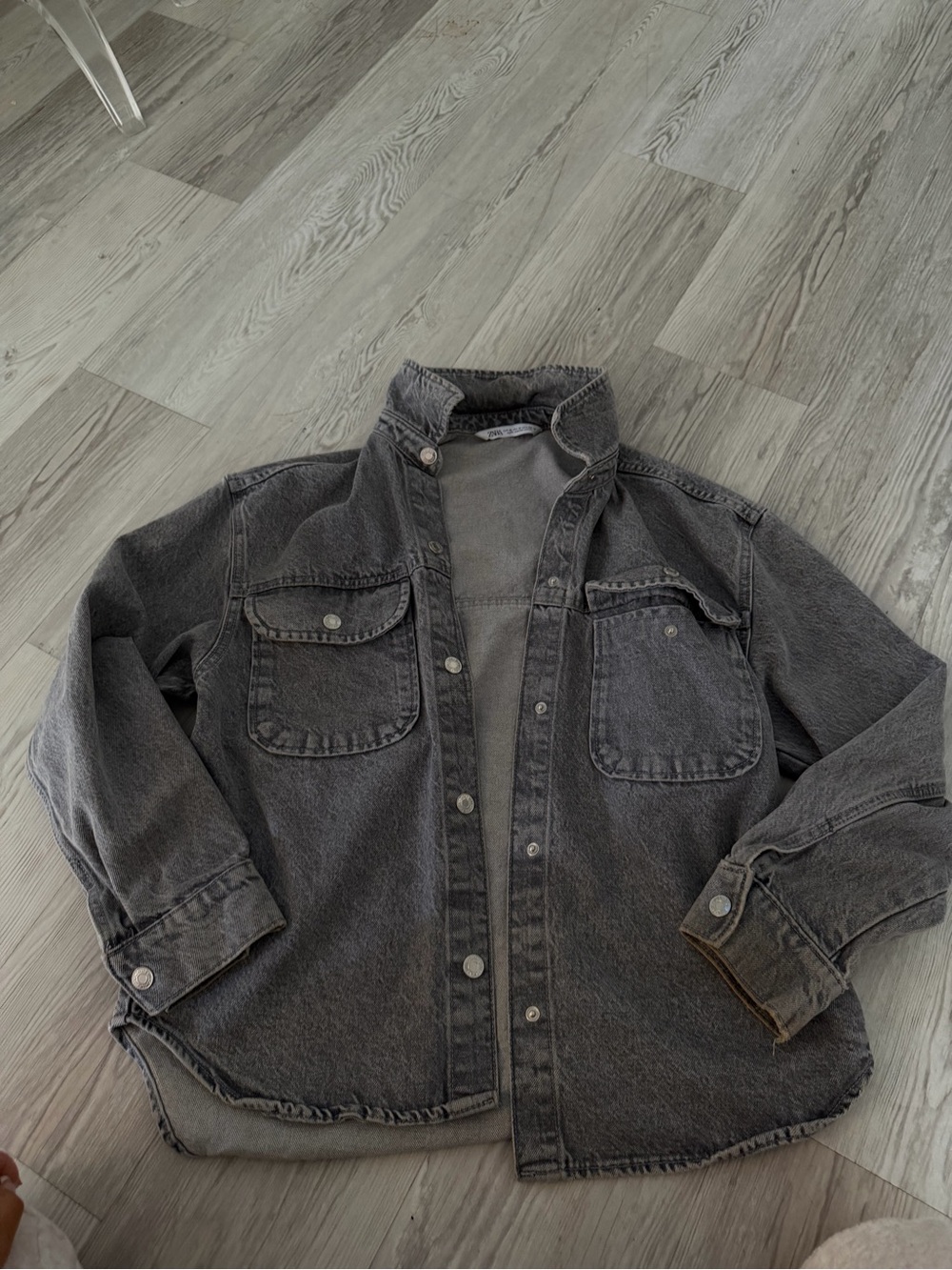 Zara Washed Charcoal Denim Shirt Jacket - Men's